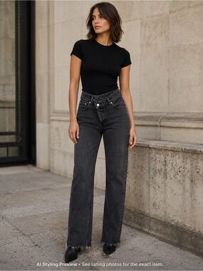 Abercrombie The Dad Jeans 25 Washed Black High Rise Straight Leg Raw Hem